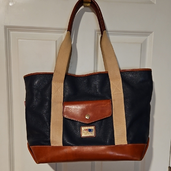 Dooney & Bourke Handbags - Dooney & Bourke Navy and Brown Tote with Patriots Logo